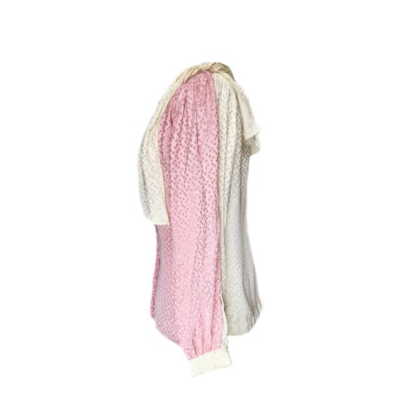 1970’s Saks Fifth Avenue Pink And Ivory Silk Bow Blouse - Picture 2 of 5